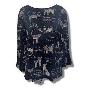 Vtg 90s Cat Print Cotton Top